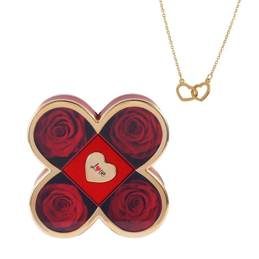 Cofre Trébol Rosa Eterna con Collar Grabado